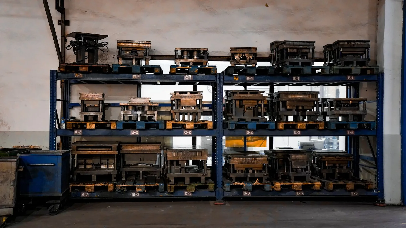 Industrial shelving with precision metal tooling